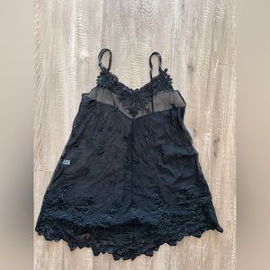 Embroidered Black Sheer Lingerie Slip